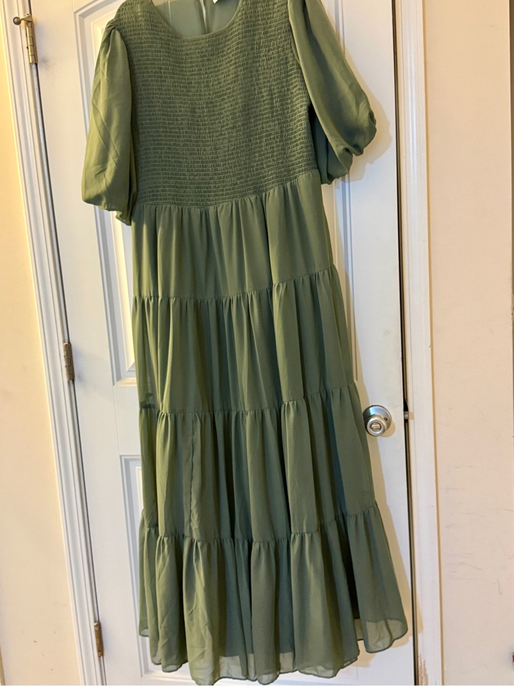 ASOS Olive Sage Tiered Smocked Maxi Dress Size 16